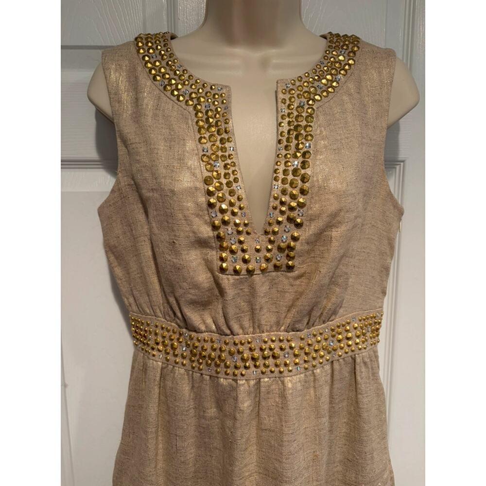 Kate Spade Gold Linen Studded Cocktail Dress Quiet Luxury Size 4 Elegant